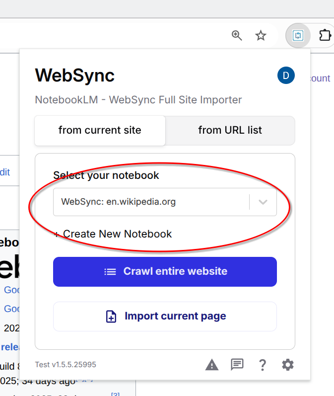 Notebook selector showing create or choose options