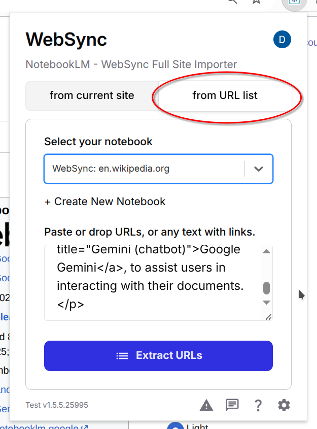 WebSync mode selector set to From URL list
