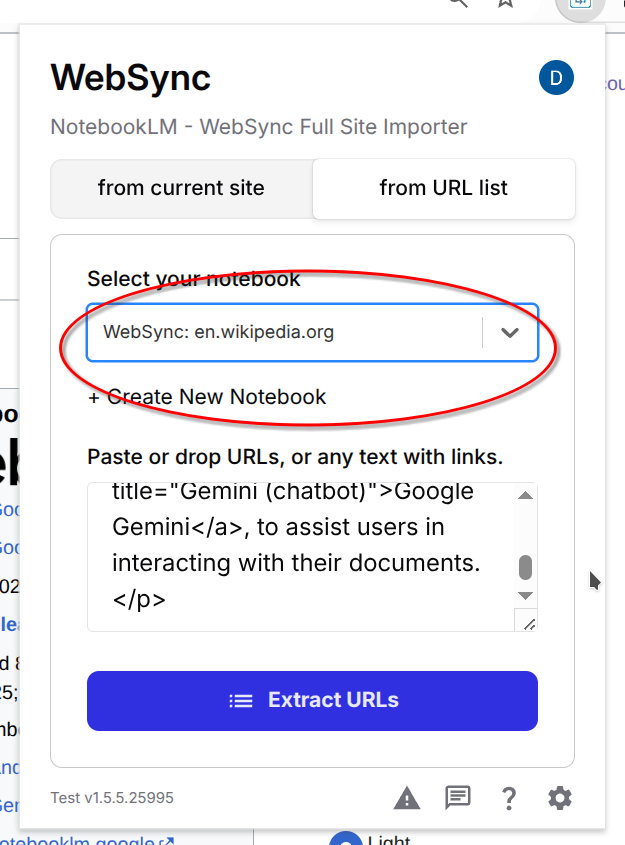 Notebook selector showing create or choose options