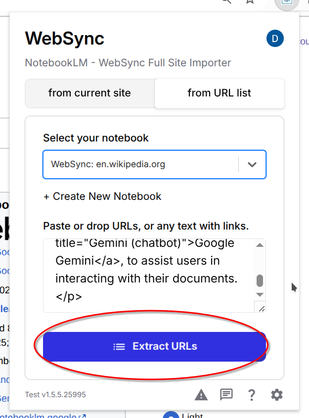 Extract button for URL list