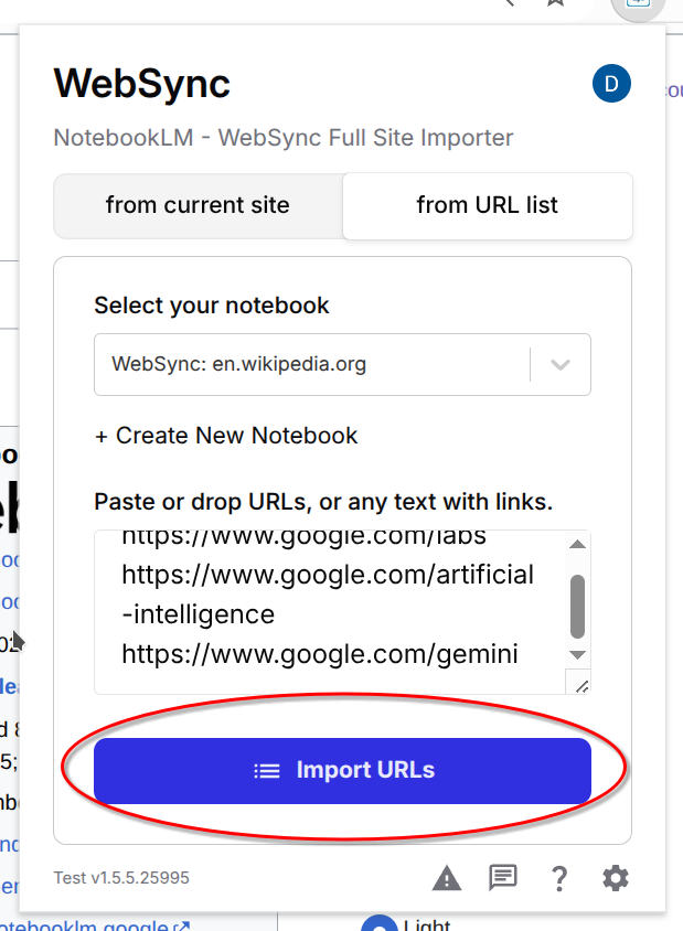 Review extracted URLs and import