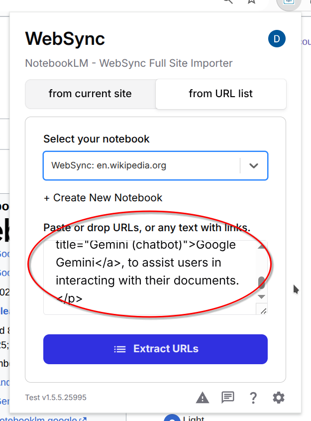 Paste URLs into the input area